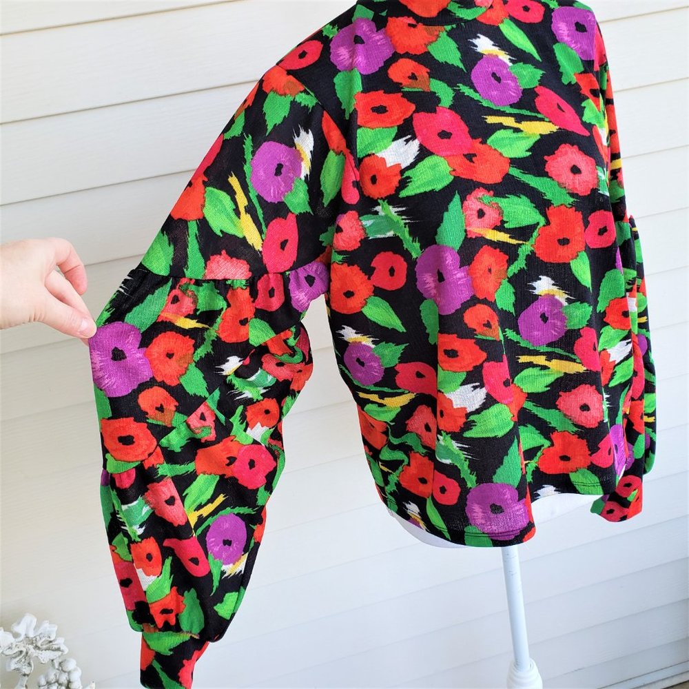 Zara colorful floral long balloon sleeve loose fitting top - Picture 2 of 5